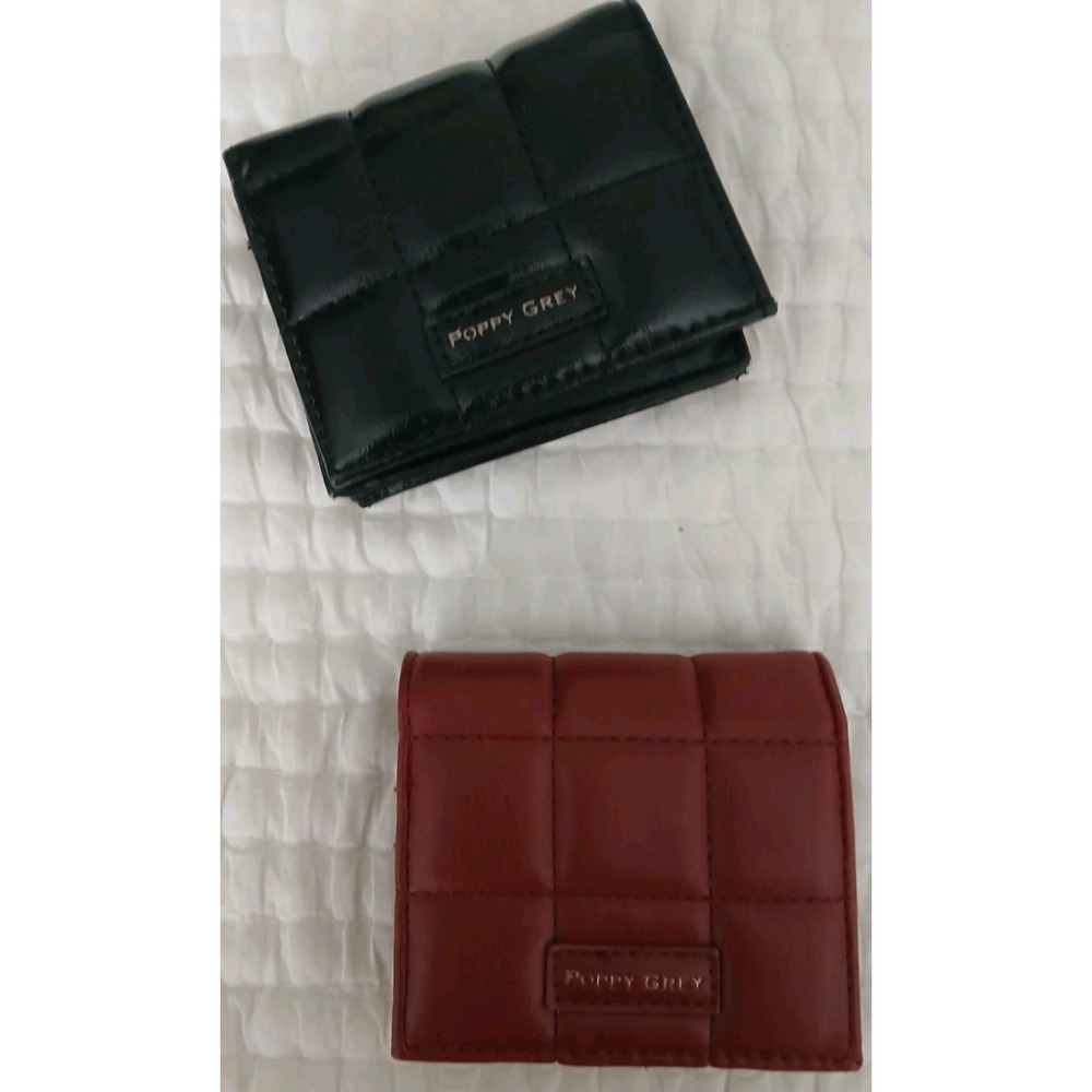 Set Of 2 POPPY GREY QUILTED PADDED PRESTON  BIFOLD WALLETS Black & Burgundy NWOT